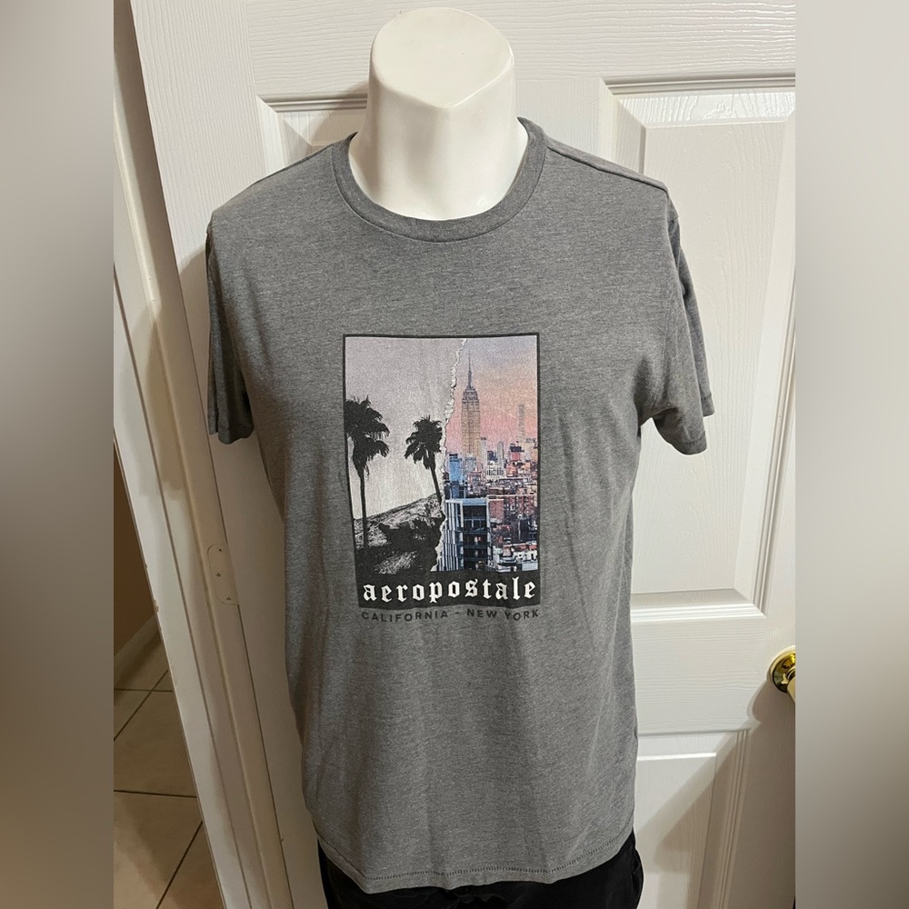 (14) Aeropostale Gray Short Sleeve Tee Graphic Design
